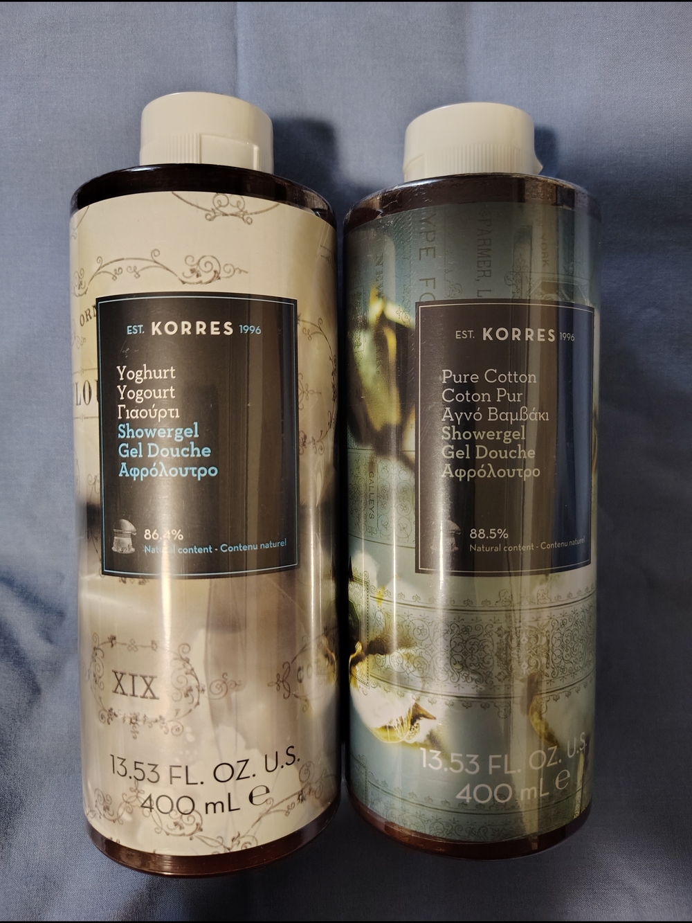 New, Still Sealed, Korres Shower Gel Duo - Yoghurt & Pure Cotton - Neutral Tones
